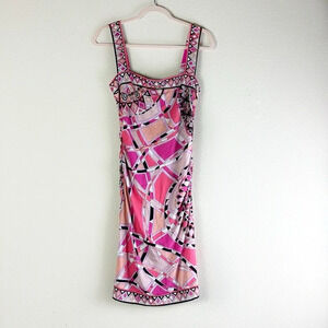 Emilio Pucci Sleeveless Geometric Midi Pink & Black Sheath Dress - Size 4